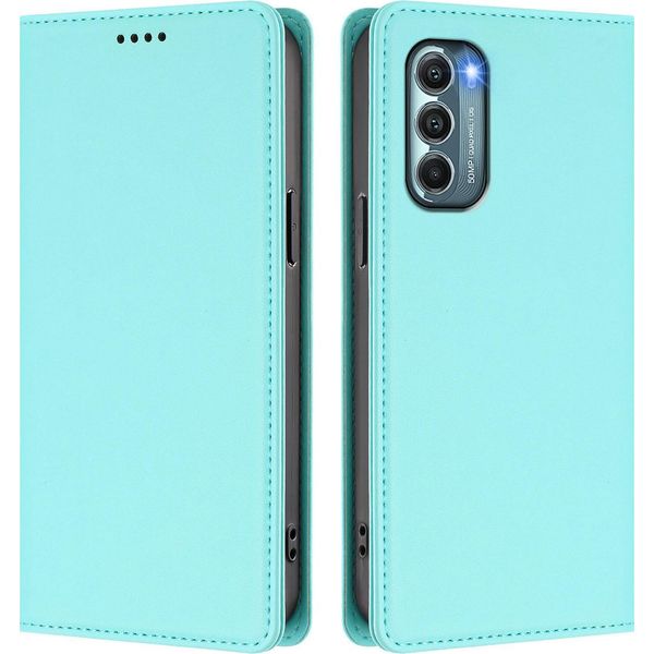 Custodia Per Motorola Moto G Stylus 2022 5G, Custodia Magnetica Antiurto In Finto Cuoio Flip Cover Con Supporto Turchese-image