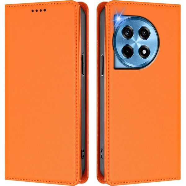 Custodia In Pelle Per Oneplus 12, Flip Case Magnetico In Finto Cuoio Con Supporto Arancione-image