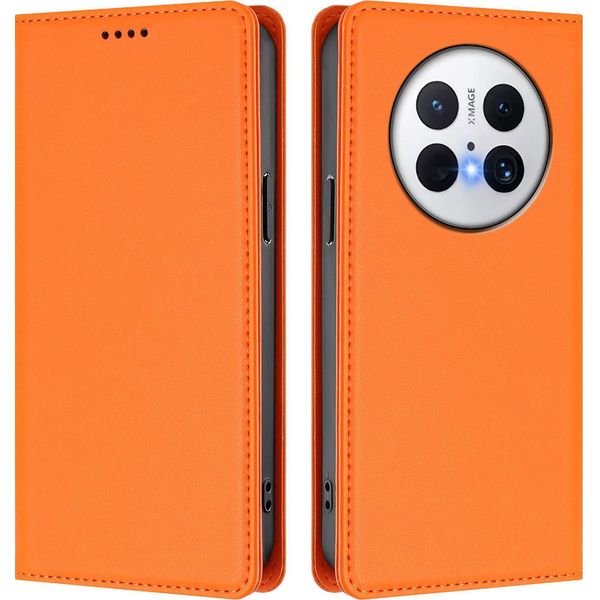 Custodia In Pelle Per Huawei Mate 70 Pro/Mate 70 Pro+, Custodia Flip Magnetica In Finto Cuoio Con Supporto Arancione-image