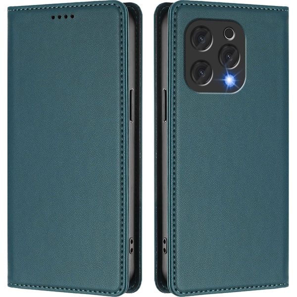 Custodia Per Telefono Cellulare Per Doogee N55 Plus, Flip Cover In Finto Cuoio Antiurto Magnetica Con Supporto Verde-image