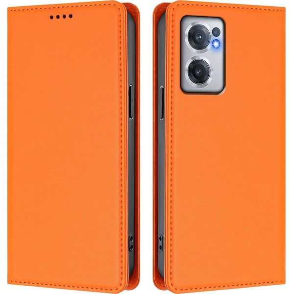 Custodia In Pelle Per Oneplus Nord Ce 2 5G, Custodia Flip Magnetica In Finto Cuoio Con Supporto Arancione-image