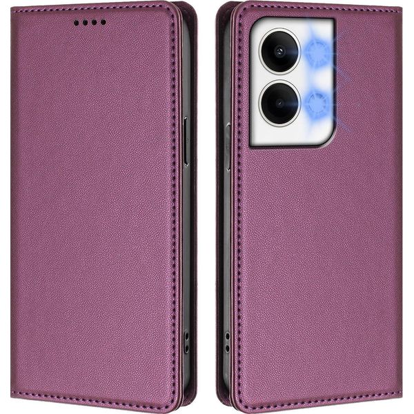 Custodia In Pelle Per Oppo Reno9 / Reno9 Pro 5G, Flip Case Magnetico In Finto Cuoio Con Supporto Viola-image