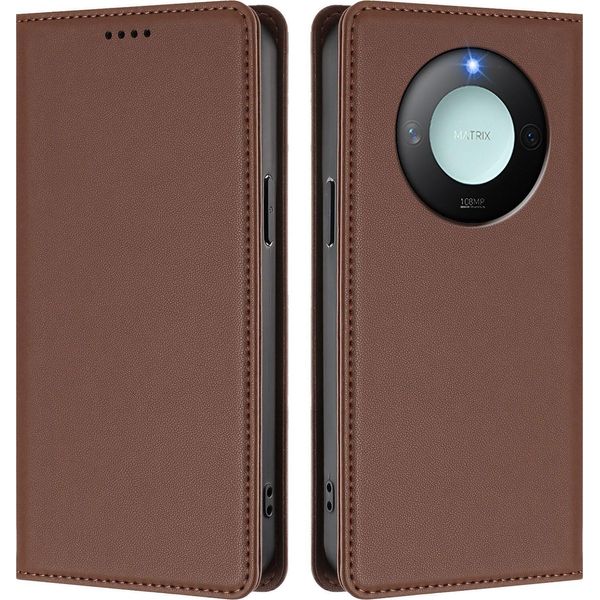 Custodia Per Telefono Cellulare Per Honor X9C Smart,Poliuretanopelle Flip Cover Antiurto Custodia Magnetica Con Stand Brown-image