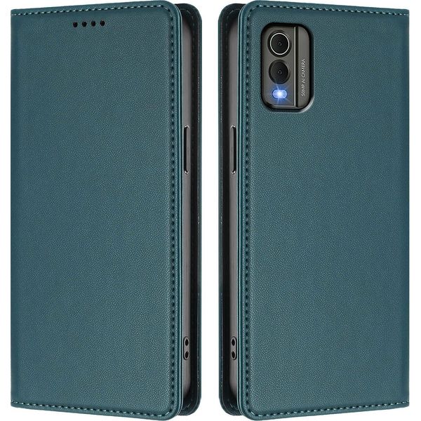 Custodia Per Telefono Cellulare Per Nokia C32, Flip Cover In Finto Cuoio Antiurto Magnetica Con Supporto Verde-image