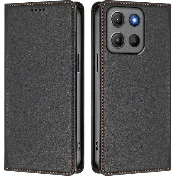Custodia Per Motorola Moto G15/Moto G15 Power, Flip Cover In Finto Cuoio Antiurto Magnetica Con Supporto Nero-image