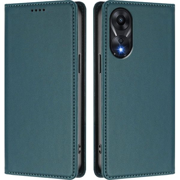 Custodia In Pelle Per Oppo A78 4G, Custodia Magnetica In Finto Cuoio Con Supporto Verde-image