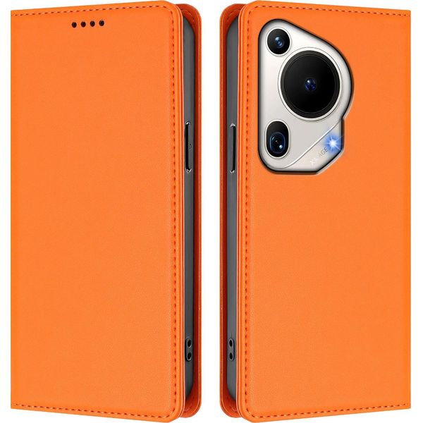 Custodia Per Huawei Pura 70 Ultra, Flip Cover In Finto Cuoio Antiurto Magnetica Con Supporto Arancione-image