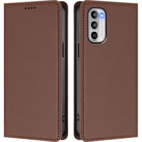 Custodia In Pelle Per Motorola Moto G 5G 2022, Custodia Magnetica In Finto Cuoio Con Supporto Marrone-image