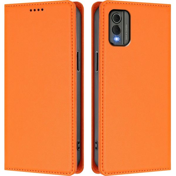 Custodia Per Telefono Cellulare Per Nokia C32, Flip Cover In Finto Cuoio Antiurto Magnetica Con Supporto Arancione-image