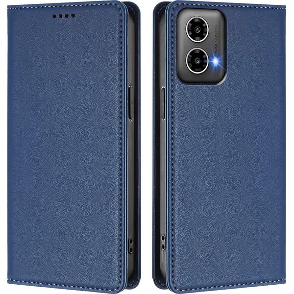 Custodia In Pelle Per Motorola Moto G34 / Moto G45, Custodia Flip Magnetica In Finto Cuoio Con Supporto Blu Scuro-image