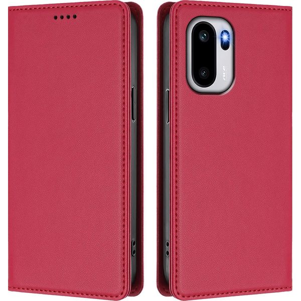 Custodia Per Telefono Cellulare Per Oneplus Ace 6, Flip Cover In Finto Cuoio Antiurto Custodia Magnetica Con Supporto Rosso-image