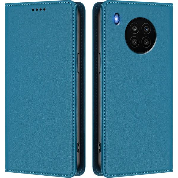 Custodia In Pelle Per Huawei Nova 8I / Honor 50 Lite, Custodia Magnetica Flip In Finto Cuoio Con Supporto Lake Blu-image