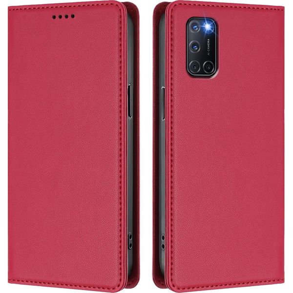 Custodia In Pelle Per Oppo A52 / A92 / A72 4G, Custodia Magnetica In Finto Cuoio Con Supporto Rosso-image