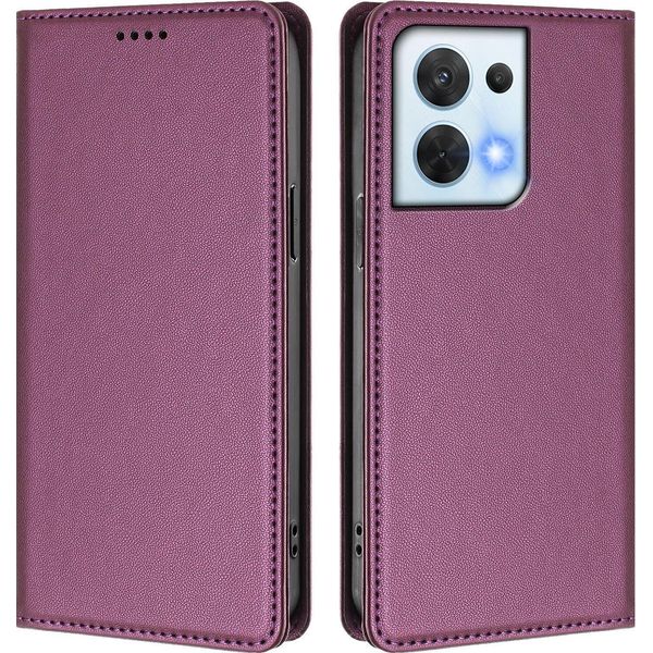 Custodia In Pelle Per Oppo Reno8 5G, Custodia Magnetica In Finto Cuoio Con Supporto Viola-image