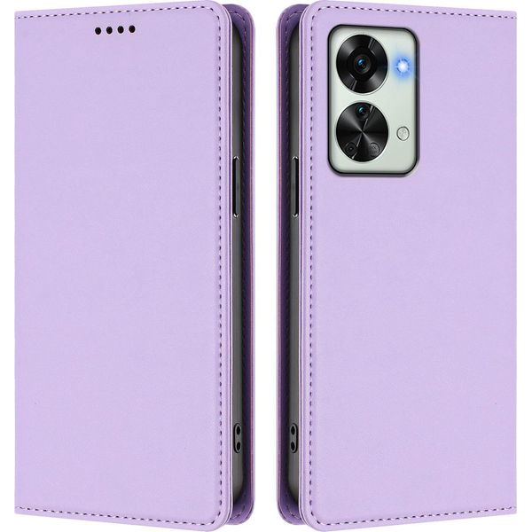 Custodia In Pelle Per Oneplus Nord 2T, Custodia Magnetica In Finto Cuoio Con Supporto Viola Chiaro-image
