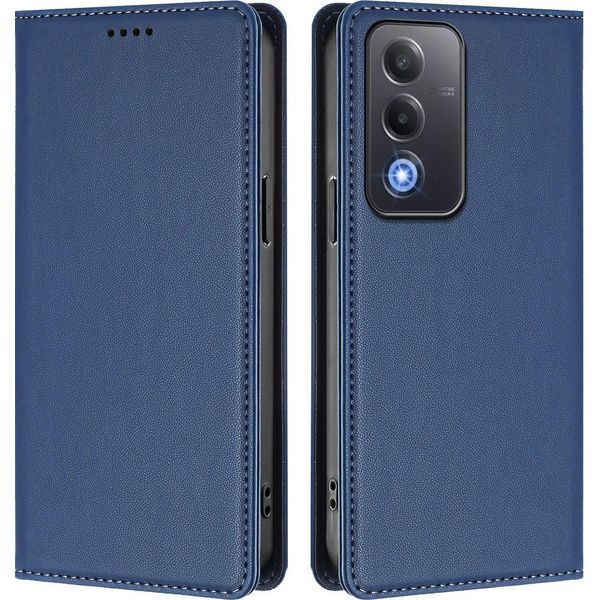 Custodia In Pelle Per Oppo A5/Oppo A3 Pro/Oppo A80/Oppo K12X, Custodia Flip Magnetica In Finto Cuoio Con Supporto Blu Scuro-image