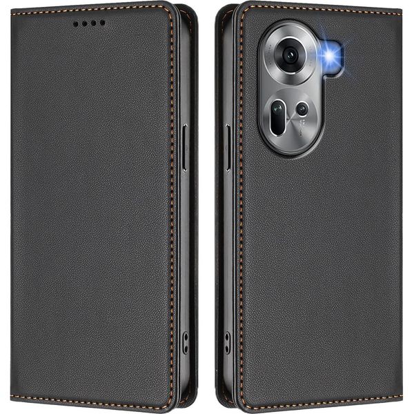 Custodia Per Oppo Reno11 5G, Custodia Magnetica Antiurto Con Supporto In Finto Cuoio Flip Cover Nero-image
