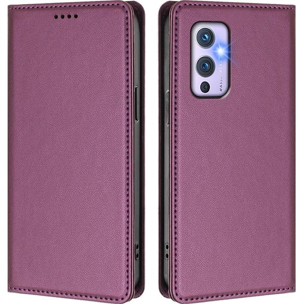 Custodia Per Telefono Cellulare Per Oneplus 9, Flip Cover In Finto Cuoio Antiurto Magnetica Con Supporto Viola-image