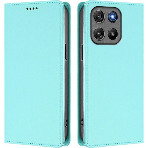 Custodia Per Motorola Moto G67 Power, Flip Cover In Finto Cuoio Antiurto Magnetica Con Supporto Turchese-image