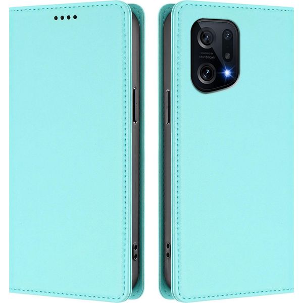 Custodia In Pelle Per Oppo Find X5, Custodia Magnetica In Finto Cuoio Flip Con Supporto Verde Menta-image