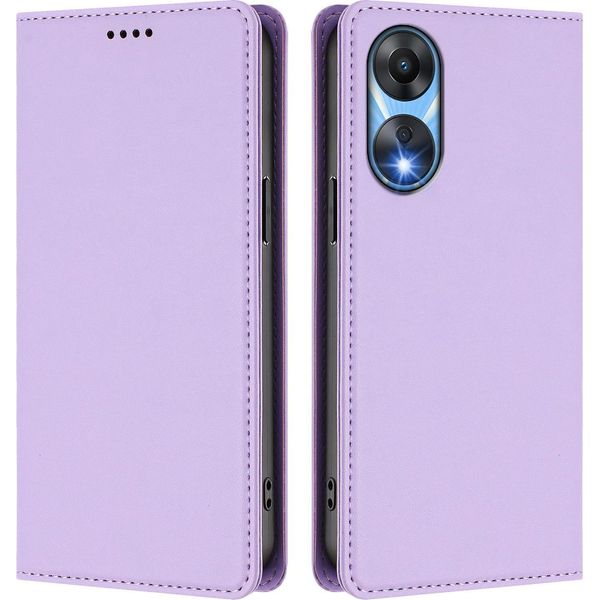 Custodia In Pelle Per Oppo A78 5G, Custodia Magnetica In Finto Cuoio Con Supporto Viola Chiaro-image