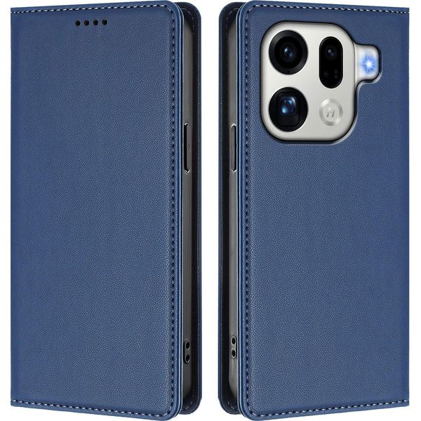 Custodia Per Telefono Cellulare Per Oppo Find X9 Pro, Flip Cover In Finto Cuoio Antiurto Magnetica Con Supporto Blu Scuro-image