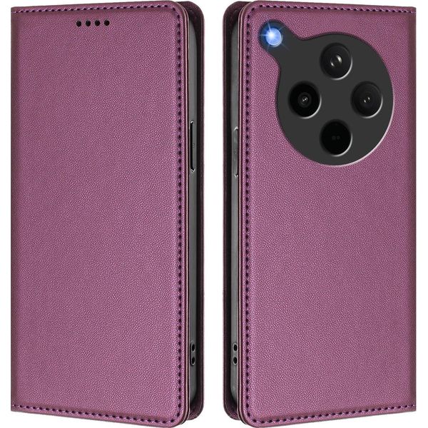 Custodia In Pelle Per Oppo Find X8S+, Custodia Flip Magnetica In Finto Cuoio Con Supporto Viola-image