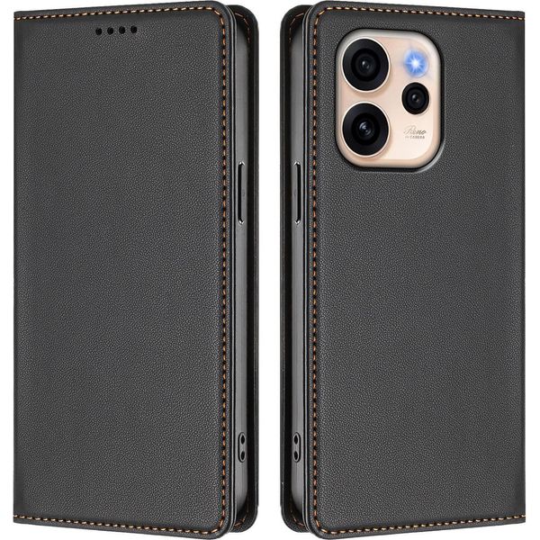 Custodia Per Oppo Reno15 Pro, Flip Cover In Finto Cuoio Antiurto Magnetica Con Supporto Nero-image
