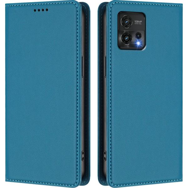 Custodia In Pelle Per Motorola Moto G72, Custodia Flip Magnetica In Finto Cuoio Con Supporto Lake Blu-image