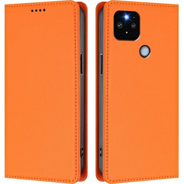 Custodia In Pelle Per Google Pixel 5 Xl/Pixel 4A 5G, Custodia Flip Magnetica In Finto Cuoio Con Supporto Arancione-image