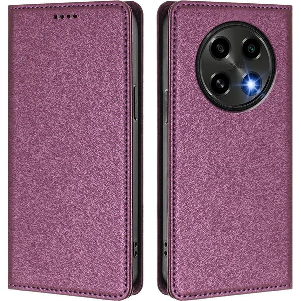 Custodia In Pelle Per Oppo F27 Pro / F27 Pro+, Custodia Flip Magnetica In Finto Cuoio Con Supporto Viola-image