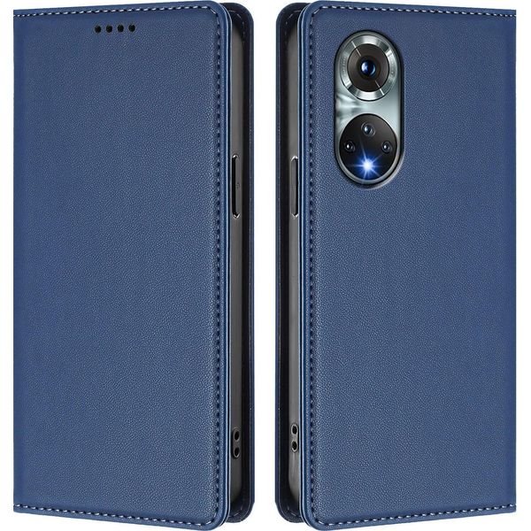 Custodia In Pelle Per Huawei Nova 9 /Honor 50, Custodia Flip Magnetica In Finto Cuoio Con Supporto Blu Scuro-image