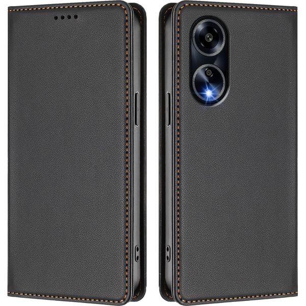 Custodia In Pelle Per Oppo A98 / Oppo A1 5G, Flip Case Magnetico In Finto Cuoio Con Supporto Nero-image