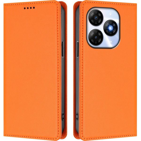 Custodia In Pelle Per Itel P55 4G, Custodia Flip Magnetica In Finto Cuoio Con Supporto Arancione-image