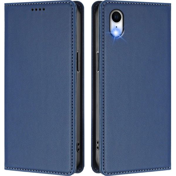 Custodia In Pelle Per Iphone Xr, Flip Case Magnetico In Finto Cuoio Con Supporto Blu Scuro-image