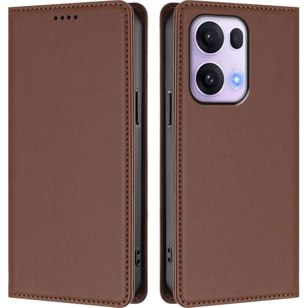 Custodia In Pelle Per Oppo Reno13 Pro 5G, Custodia Magnetica In Finto Cuoio Con Supporto Marrone-image