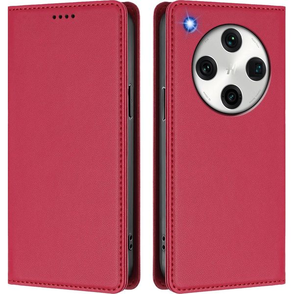 Custodia In Pelle Per Oppo Find X8 Pro, Custodia Magnetica In Finto Cuoio Con Supporto Rosso-image