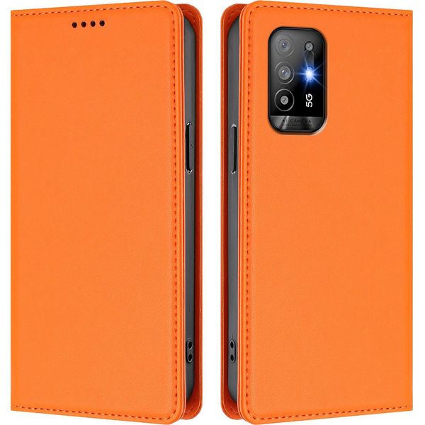 Custodia In Pelle Per Oppo A94 5G, Custodia Magnetica In Finto Cuoio Con Supporto Arancione-image