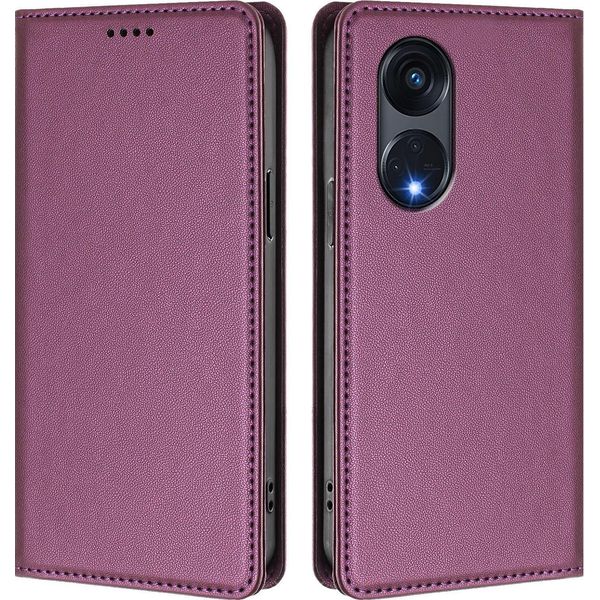 Custodia In Pelle Per Oppo Reno8 T 5G, Custodia Magnetica In Finto Cuoio Con Supporto Viola-image