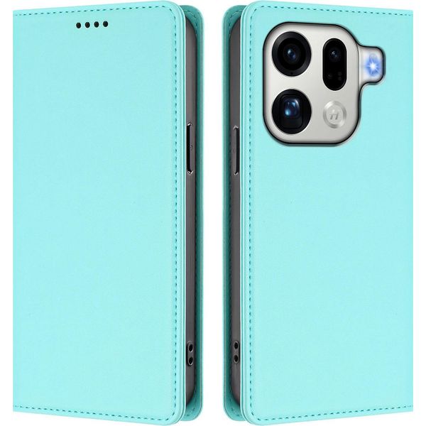 Custodia Per Oppo Find X9 Pro, Flip Cover In Finto Cuoio Antiurto Magnetica Con Supporto Turchese-image