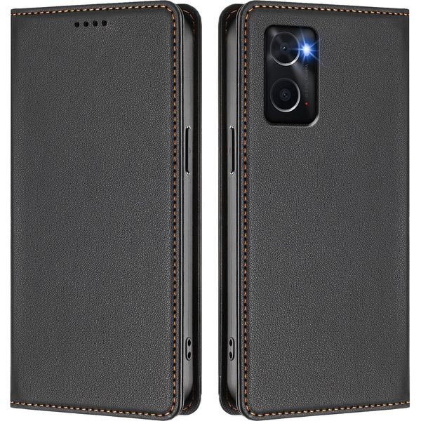 Custodia Per Telefono Cellulare Per Oppo A36/Oppo A76/Oppo A96/Oppo K10 4G,Poliuretanoleather Flip Cover Custodia Magnetica Antiurto Con Supporto Nero-image