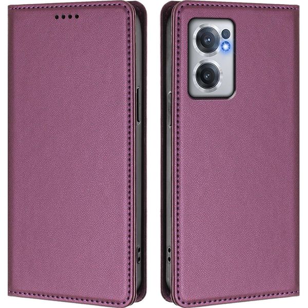 Custodia In Pelle Per Oneplus Nord Ce 2 5G, Custodia Magnetica In Finto Cuoio Con Supporto Viola-image