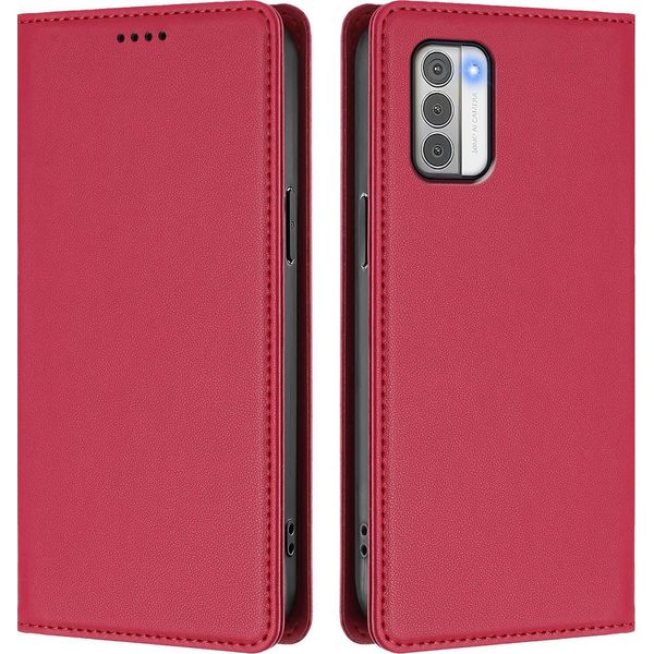 Custodia In Pelle Per Nokia G42 /Nokia G310, Custodia Magnetica In Finto Cuoio Con Supporto Rosso-image