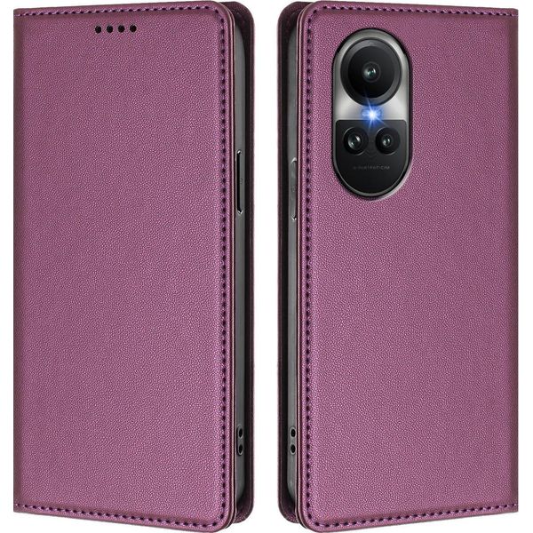 Custodia In Pelle Per Oppo Reno10 / Reno10 Pro 5G, Flip Case Magnetico In Finto Cuoio Con Supporto Viola-image