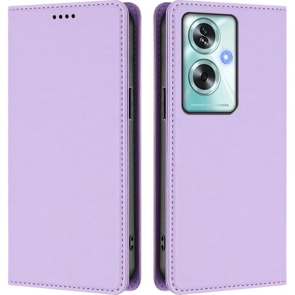 Custodia In Pelle Per Oppo A79 5G, Custodia Magnetica In Finto Cuoio Con Supporto Viola Chiaro-image