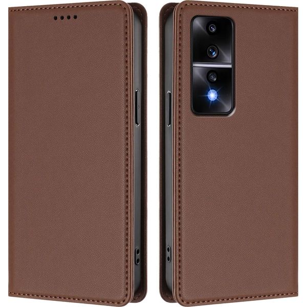 Custodia Per Telefono Cellulare Per Honor 80 Gt, Flip Cover In Finto Cuoio Antiurto Magnetica Con Supporto Marrone-image