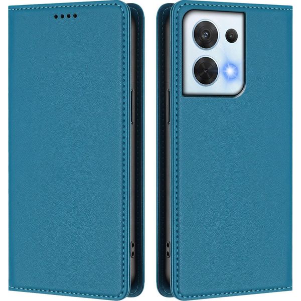 Custodia In Pelle Per Oppo Reno8 5G, Custodia Flip Magnetica In Finto Cuoio Con Supporto Lake Blu-image