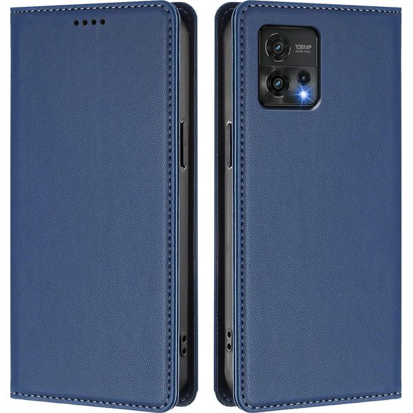 Custodia In Pelle Per Motorola Moto G72, Custodia Flip Magnetica In Finto Cuoio Con Supporto Blu Scuro-image