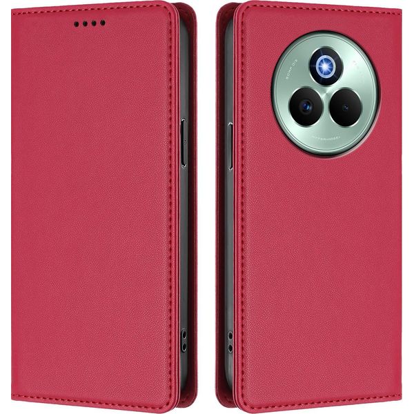 Custodia Per Telefono Cellulare Per Realme P3 Pro, Flip Cover In Finto Cuoio Antiurto Magnetica Con Supporto Rosso-image