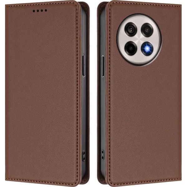 Custodia Per Telefono Cellulare Per Oneplus 13R, Flip Cover In Finto Cuoio Antiurto Magnetica Con Supporto Marrone-image